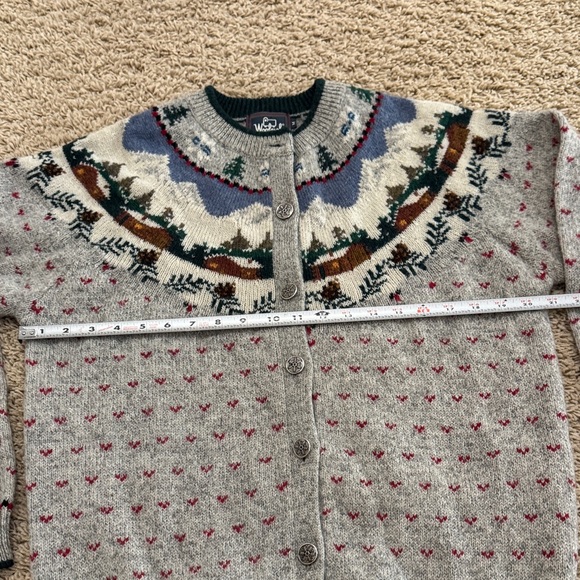 Vintage Woolrich Womens Fair Isle Mountain Button-up Wool Cardigan Sweater, sz M - Picture 5 of 14